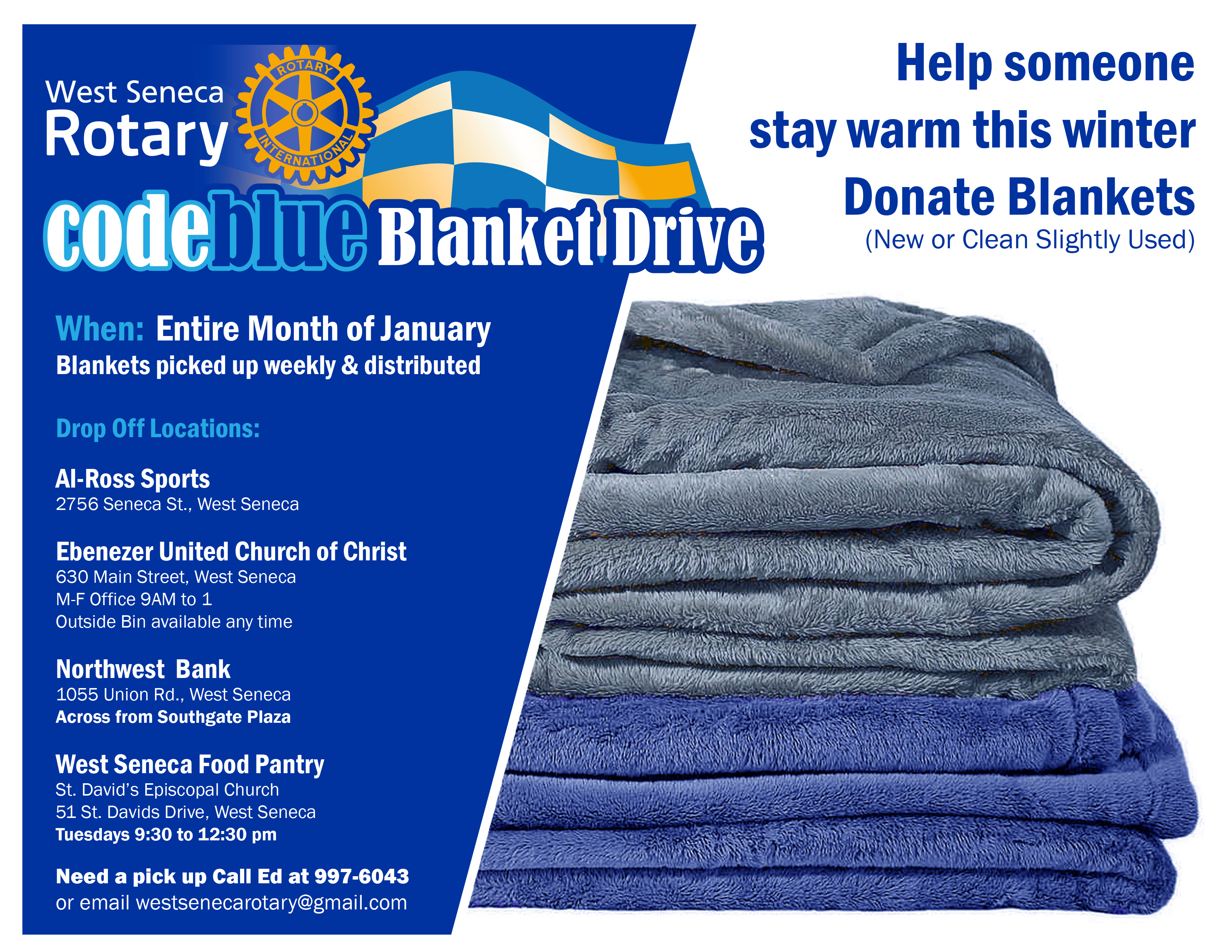 West Seneca Rotary Club holding Code Blue Blanket Drive