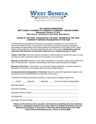 West Seneca Chamber of Commerce seeks Community Awards nominations