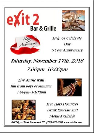 Exit 2 Bar & Grille plans five-year anniversary party and more