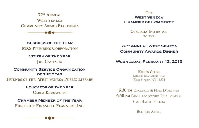 Tickets, program ads available for West Seneca Chamber of Commerce Community Awards Dinner