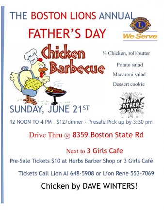 Boston Lions Club plans Father’s Day Chicken Barbecue