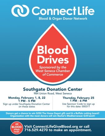 West Seneca Chamber of Commerce, ConnectLife teaming up for February blood drives
