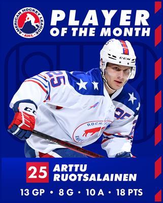 Ruotsalainen has registered 16 goals and 26 assists for 42 points in 44 games for Rochester this season.