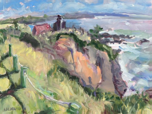 Plein air paintings on display at Pacific Underground Catering